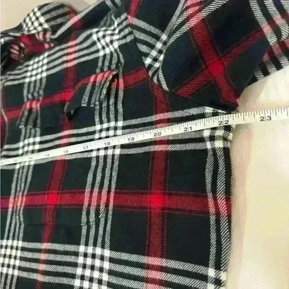 Chaps black red white plaid zip up flannel shirt jacket shacket size XL petite - Picture 7 of 10